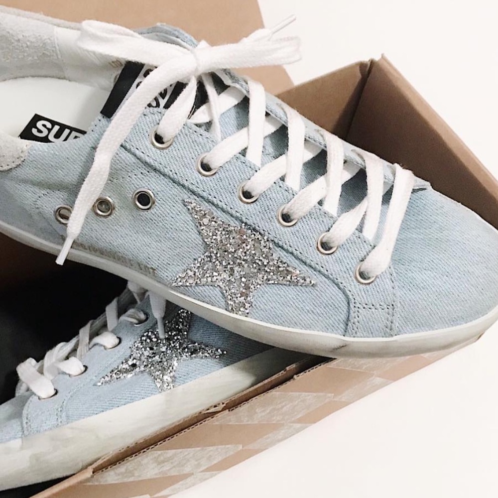 Golden Goose Blue and Silver Star Sneakers